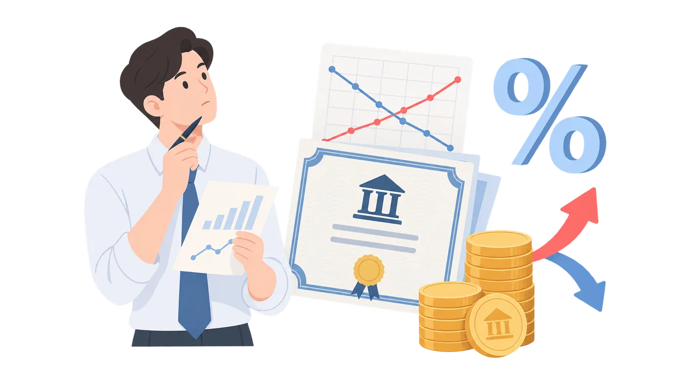 채권 투자 기초와 금리 관계의 concept 개념을 설명하는 금융 일러스트