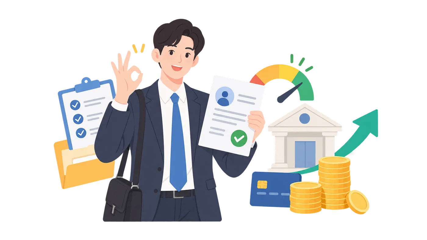 직장인 신용대출 잘 받는 법의 concept 개념을 설명하는 금융 일러스트
