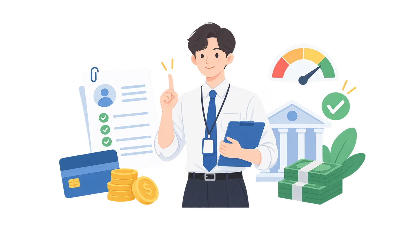 직장인 신용대출 잘 받는 법의 explanation 개념을 설명하는 금융 일러스트
