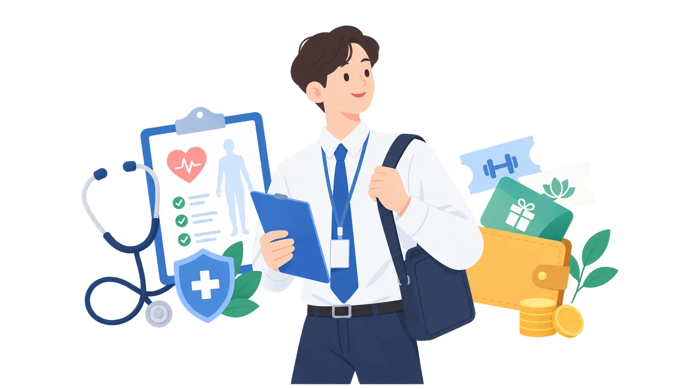 직장인 건강검진·복지 활용의 concept 개념을 설명하는 금융 일러스트