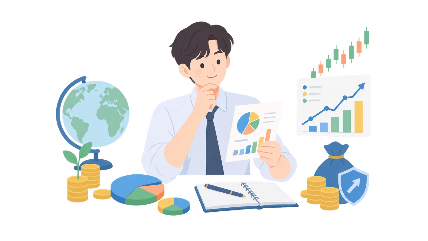 ETF 초보자를 위한 첫 포트폴리오의 explanation 개념을 설명하는 금융 일러스트